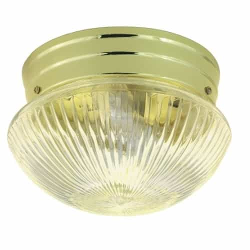 Nuvo 8" LED Flush Mount Light, Polished Brass, Small Clear Ribbed Mushroom Shade