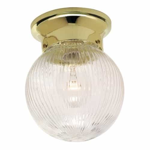 Nuvo 6" LED Flush Mount Light, Polished Brass, Clear Ribbed Round Glass Shade