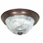 11" Flush Mount Light, Clear Ribbed Glass, Old Bronze