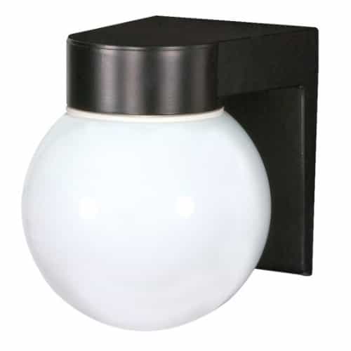 Nuvo Utility Outdoor Wall Light, Black, White Glass Globe