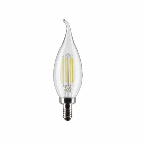 Satco 4W LED CA10 Bulb, Dimmable, E12, 350 lm, 120V, 3000K