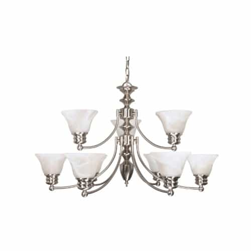 Nuvo 60W Empire Series Chandelier w/ Alabaster Glass, 2 Tier, 9 Lights, Brushed Nickel