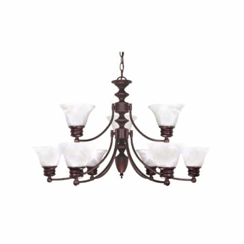 Nuvo 60W Empire Series Chandelier w/ Alabaster Glass, 2 Tier, 9 Lights, Old Bronze