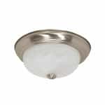 13" 60W Flush Mount Ceiling Light w/ Alabaster Glass, 2 Lights, Brushed Nickel