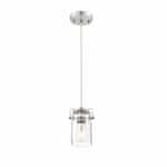 Nuvo 60W Antebellum LED Mini Pendant Fixture w/ Clear Glass, 1 Light, Brushed Nickel