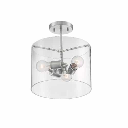 Nuvo 60W Sommerset Series Semi Flush Ceiling Light w/ Clear Glass, 3 Lights, Brushed Nickel