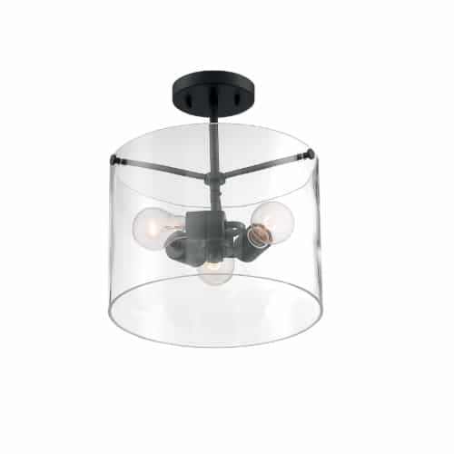 Nuvo 60W Sommerset Series Semi Flush Ceiling Light w/ Clear Glass, 3 Lights, Matte Black