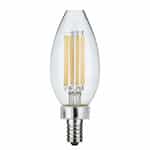 8W LED C11 Candelabra Filament Bulb, E12, 760lm, 120V, 5000K, Clear