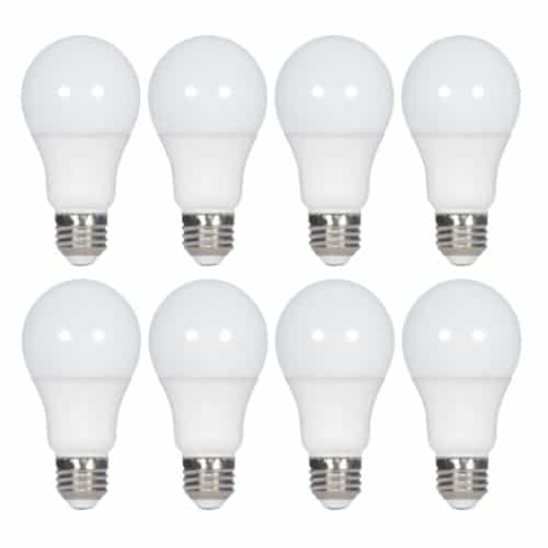 Satco 9W LED A19 Bulb, Non-Dimmable, 750lm, 80CRI, 120V, 2700K, White, 8PK