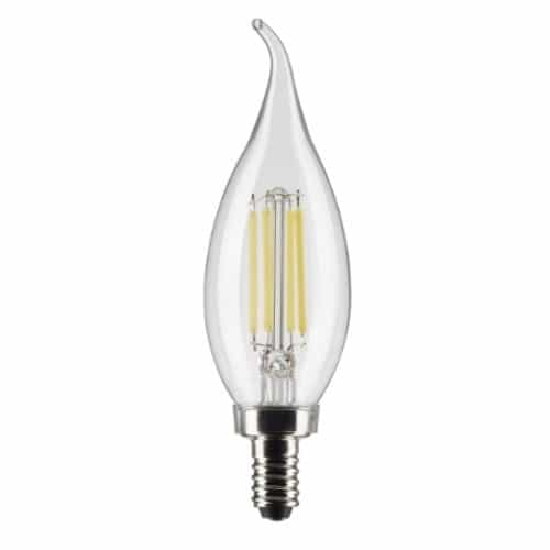 Satco 5.5W LED CA10 Bulb, Flame Tip, E12, 500 lm, 120V, 2700K, Clear, 2PK