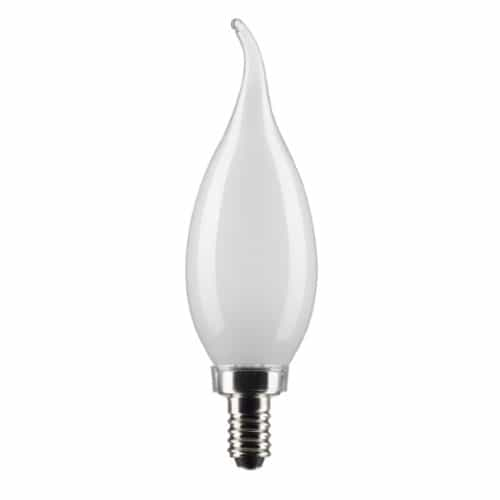 Satco 5.5W LED CA10 Bulb, Flame Tip, E12, 500 lm, 120V, 2700K, Frosted, 2PK