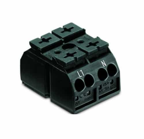 Wago Chassis Mount Terminal Strip Ex w/o Contact, 4 Conductor, 2-Pole, 2 Snap-in Feet, Black