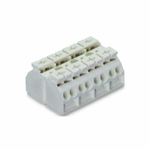 Wago Chassis Mount Terminal Strip w/o Contact, 4 Conductor, 4-Pole, 4 Snap-in Feet, White