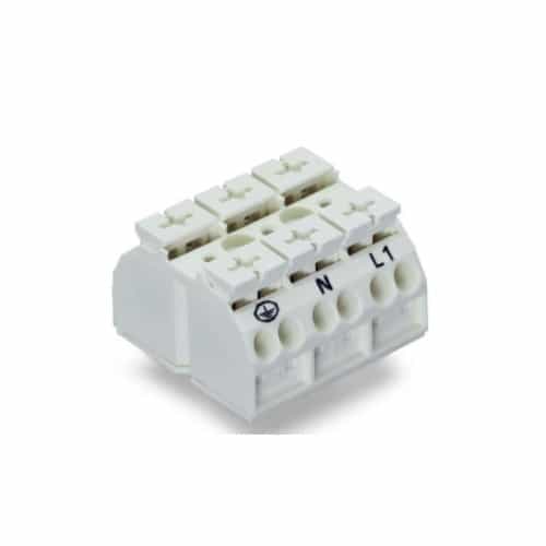 Wago Chassis Mount Terminal Strip, 4 Conductor, PE-N-L1, 3-Pole, Screw, White