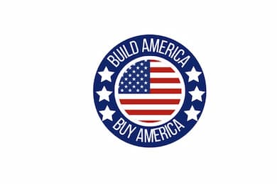 Image of the Build America Buy America Stamp with the American Flag in the middle of the stamp indicating the product is American made