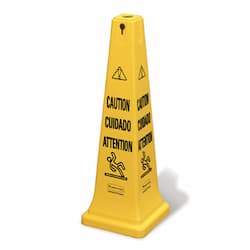 Yellow, Multilingual "CAUTION" Safety Cone-12.25w x 12.25d x 36h