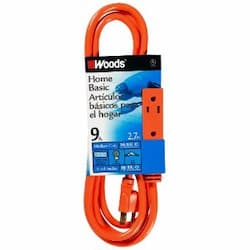 9FT, Triple Outlet Extension Cord, Orange