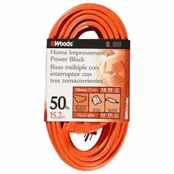 50FT Power Block Extension Cord, Orange