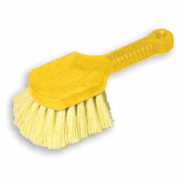 Plastic Handled Pot Scrubber Brush Gray Handle w/Yellow Bristles-8-in