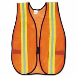 Orange Safety Vest, Reflective Strips Polyester Side Straps One Size