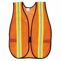 Orange Safety Vest, Reflective Strips Polyester Side Straps One Size