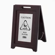 Multi-Lingual Wood and Stainless Steel Caution Sign