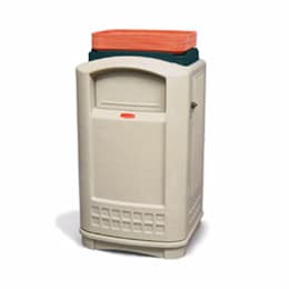 Plaza Lunch Tray Top Waste Container, Rectangular Plastic 50 Gallon, Beige