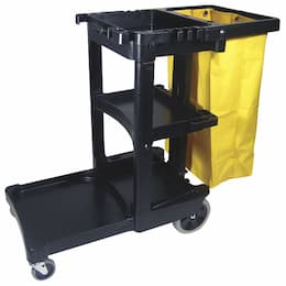 Black Janitor Cart w/ Yellow Zippered Vinyl Bag