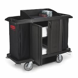 Black Compact Housekeeping Cart w/ Doors