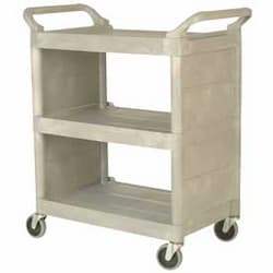 Beige Three Shelf Service Cart w/ Brushed Aluminum Uprights