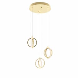 23-in 60W Lock Pendant Light, Round, 3-Light, 120V, 3000K, Brass