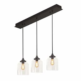 8-in 60W William Pendant Light, 3-Light, E26, 120V, Black