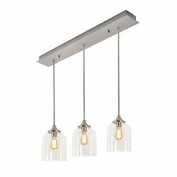 8-in 60W William Pendant Light, 3-Light, E26, 120V, Nickel