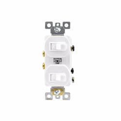 15A Combination Toggle Switch, (2) Single Pole, 120V, White