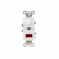 15A Combination Toggle Switch, Single Pole & Pilot Light, 120V, White