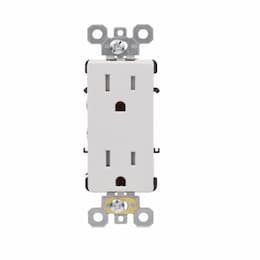 15A Decora Duplex Receptacle, TR, Side & Back Wire, 125V, White