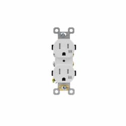 15A Duplex Receptacle, TR & WR, Side & Back Wire, 125V, White, Bulk