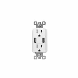 15A Duplex Receptacle w/ 3.6A Dual USB, TR, 120V, White