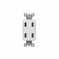 4.0A USB Charger w/ 4 Ports, 125V, White