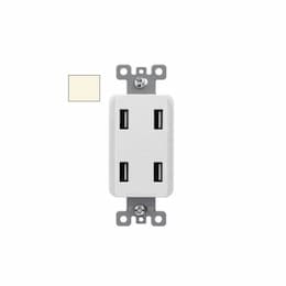 4.0A USB Charger w/ 4 Ports, 125V, Light Almond