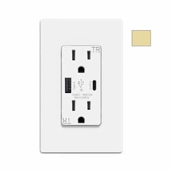 15A Duplex Receptacle w/ 5.0A Dual Type A+C USB, TR, 125V, Ivory