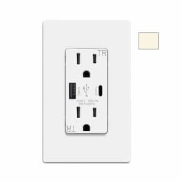 15A Duplex Receptacle w/ 5.0A Dual Type A+C USB, TR, 125V, LT Almond