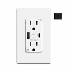 15A Duplex Receptacle w/ 5.0A Dual Type A+C USB, TR, 125V, Black