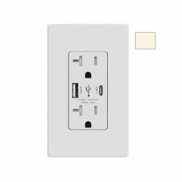 20A Duplex Receptacle w/ 5.0A Dual Type A+C USB, TR, 125V, LT Almond