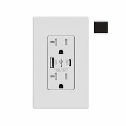 20A Duplex Receptacle w/ 5.0A Dual Type A+C USB, TR, 125V, Black