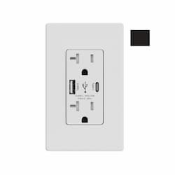 20A Duplex Receptacle w/ 6.0A Dual Type A+C USB, TR, 125V, Black