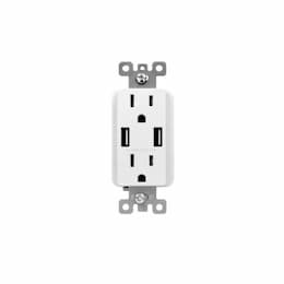 15A Duplex Receptacle w/ 5.4A Dual Type A USB, TR, 125V, White