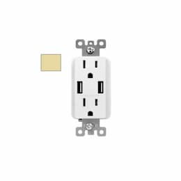 15A Duplex Receptacle w/ 5.4A Dual Type A USB, TR, 125V, Ivory