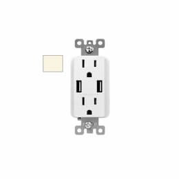 15A Duplex Receptacle w/ 5.4A Dual Type A USB, TR, 125V, LT Almond