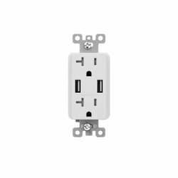 20A Duplex Receptacle w/ 5.4A Dual Type A USB, TR, 125V, White